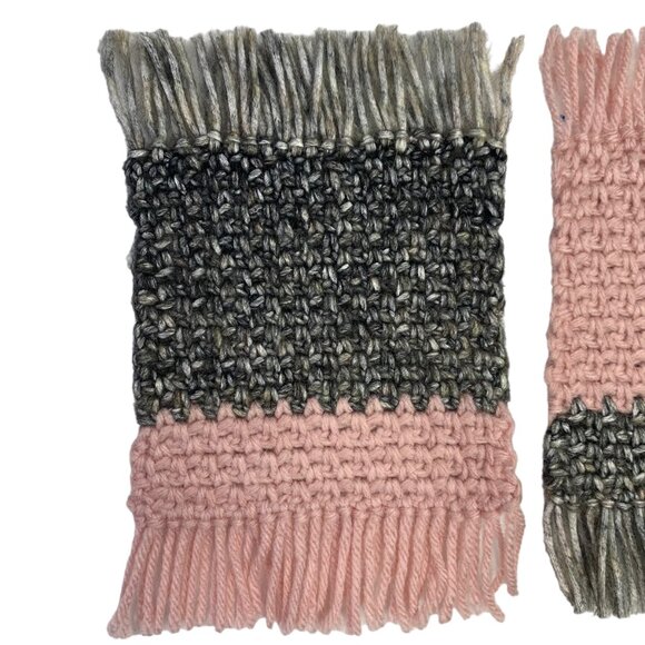 Mug Rugs Coasters Handmade Crochet Pink Gray Fringe Felt Back Set of 4 - Picture 5 of 11